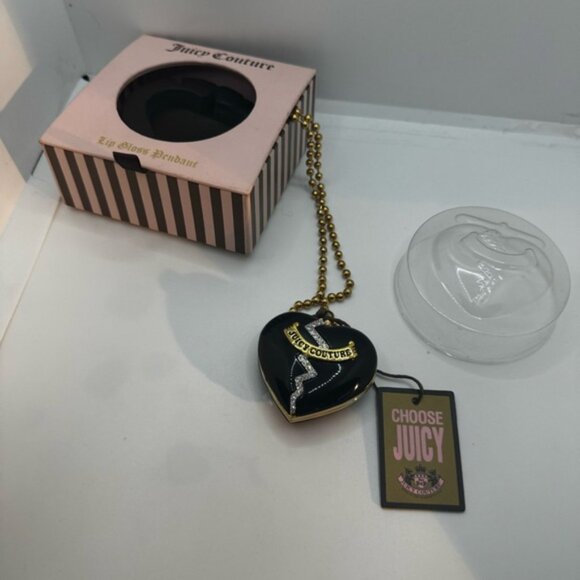 Juicy Couture NEW Vintage Y2K Enamel Heart Crystal Lip Gloss Pendant Necklace L - Picture 3 of 16